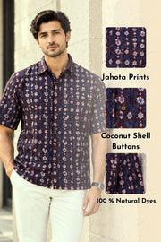 Brown Half Sleeve Jahota Printed Cotton Mens Shirt 10072990