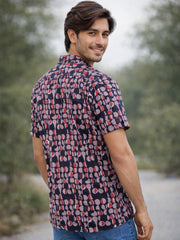 Black Half Sleeve Jahota Printed Cotton Mens Shirt 10074315