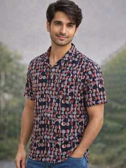 Black Half Sleeve Jahota Printed Cotton Mens Shirt 10074315