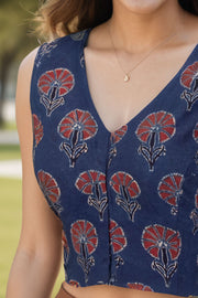 Blue Ajrakh Printed Cotton Blouse 10073379