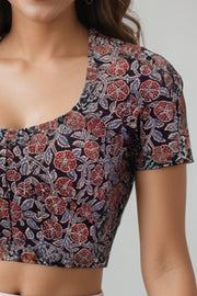 Black Ajrakh Printed Cotton Blouse 10073374