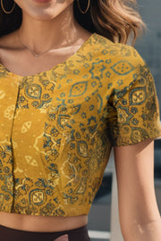 Yellow Ajrakh Printed Cotton Blouse 10073369