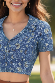 Blue Ajrakh Printed Cotton Blouse 10072503