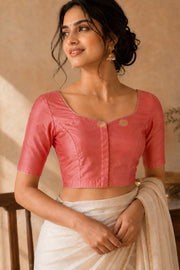 Peach Banarasi Katan Silk Blouse 10076214