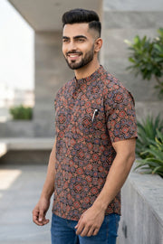 Ajrakh Cotton Men's Kurta With Front Pocket 10076893