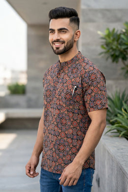 Ajrakh Cotton Men's Kurta With Front Pocket 10076893