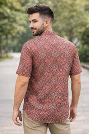 Ajrakh Cotton Men's Short Kurta With Slim-Fit Design & Front Pocket 10076895