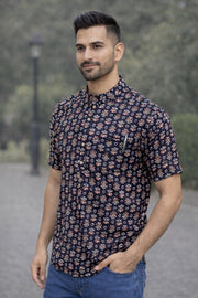 Ajrakh Cotton Men's Short Kurta With Slim-Fit Design & Front Pocket 10076896