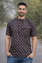 Ajrakh Cotton Men's Short Kurta With Slim-Fit Design & Front Pocket 10076896
