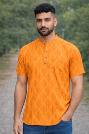 Ikat Cotton Men's Short Kurta With Slim-Fit Design & Front Pocket 10076949