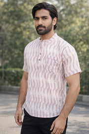 Ikat Cotton Men's Short Kurta With Slim-Fit Design & Front Pocket 10076946