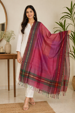 Magenta Purple Silk Cotton Dupatta 10064099 