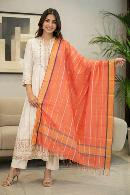 Rust Orange Silk Cotton Dupatta 10064101 