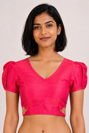 Pink Handcrafted Raw Silk Blouse 10077754