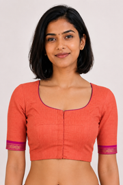 Brick Orange Embroidered Mangalgiri Cotton Blouse 10077751