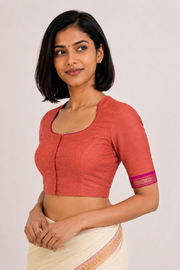 Brick Orange Embroidered Mangalgiri Cotton Blouse 10077751
