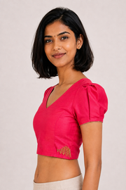 Pink Handcrafted Raw Silk Blouse 10077754