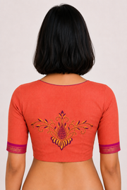 Brick Orange Embroidered Mangalgiri Cotton Blouse 10077751