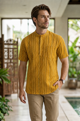 Ajrakh Cotton Men's Short Kurta With Front Pocket 10076899