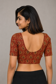 Red Cotton Block Printed Padded Blouse 10077152