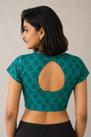 Blue Cotton Block Printed Padded Blouse 10077149