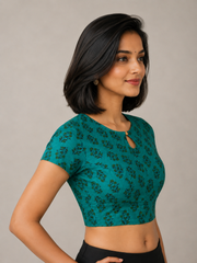 Green Cotton Hand Block Printed Padded Blouse 10077149