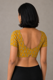 Yellow Cotton Hand Block Printed Blouse 10077147
