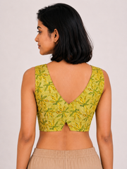 Lime Green Sleeveless Cotton Hand Block Printed Blouse 10077148