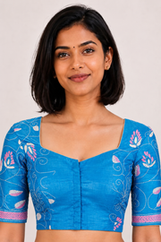 Blue Kantha Embroidered Tussar Blouse 10069587