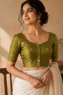 Green Banarasi Katan Silk Blouse 10076212