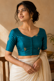 Blue Banarasi Katan Silk Blouse 10076210