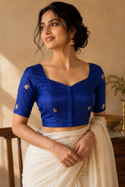 Blue Banarasi Katan Silk Blouse 10076213