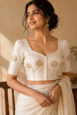 Cream Banarasi Katan Silk Blouse 10073411