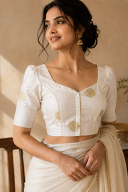 Cream Banarasi Katan Silk Blouse 10073414