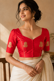 Red Banarasi Katan Silk Blouse 10073419