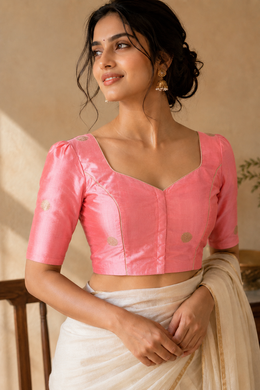 Peach Orange Banarasi Katan Silk Blouse 10073420