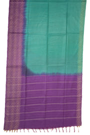 Teal Green Semi Tussar Saree with Chevron Border 10078217