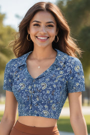 Blue Ajrakh Printed Cotton Blouse 10072503