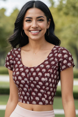 Maroon Jahota Printed Cotton Blouse 10073340