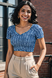 Blue Zigzag Design Indigo Hand Block Print Cotton Blouse 10074572