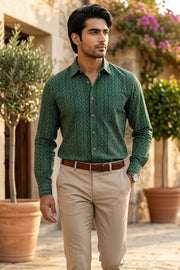 Green Full Sleeve Indigo Printed Cotton Mens Shirt 10076869