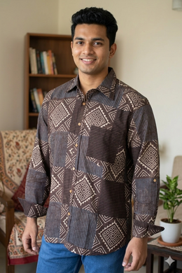 Cocoa Brown Full Sleeve Ajrakh Printed Cotton Men's Shirt 10076863