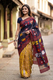 Red Handloom Jamdani Cotton Saree with Floral Motifs 10077549