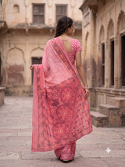 Pink Chikankari Embroided Kota Cotton Saree 10078108