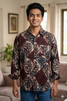 Graphite Black Full Sleeve Ajrakh Printed Cotton Men's Shirt 10076858