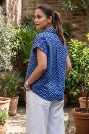  Indigo Printed Oversized Women Shirt 10077075