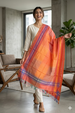 Orange Silk Cotton Dupatta 10064097 