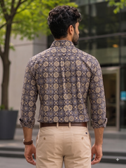 Black Full Sleeve Ajrakh Printed Cotton Mens Shirt 10071169