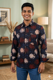 Twilight Blue Full Sleeve Ajrakh Printed Cotton Men's Shirt 10076860