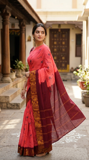 Pink Handcrafted Sungudi Cotton With Peacock Border Saree 10077130